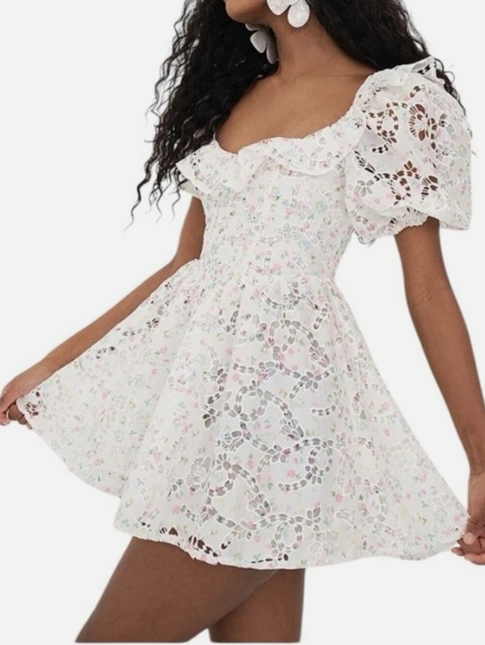 New For Love & Lemons Magnolia Mini Dress tltextured White Floral Size Medium